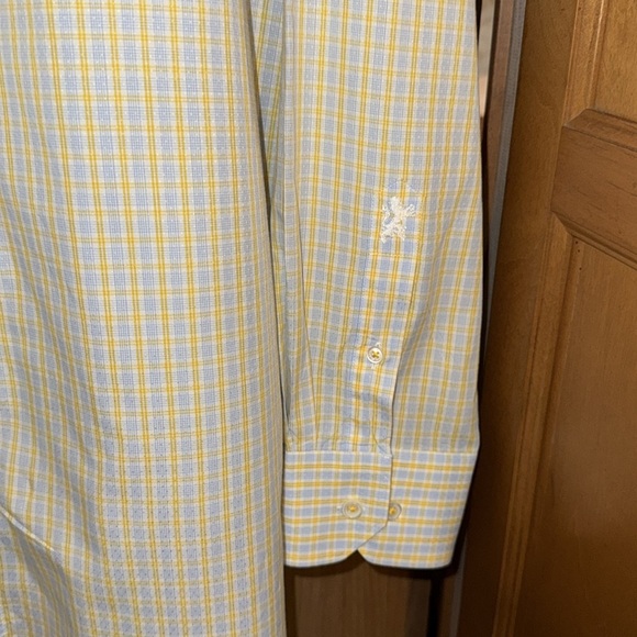 Bugatchi Uomo yellow, light blue plaid pattern. long-sleeved shirt, 17 34/35 - Picture 3 of 4